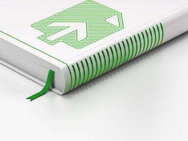 Web tasarım konsepti: kapalı kitap, beyaz zemin üzerine Upload