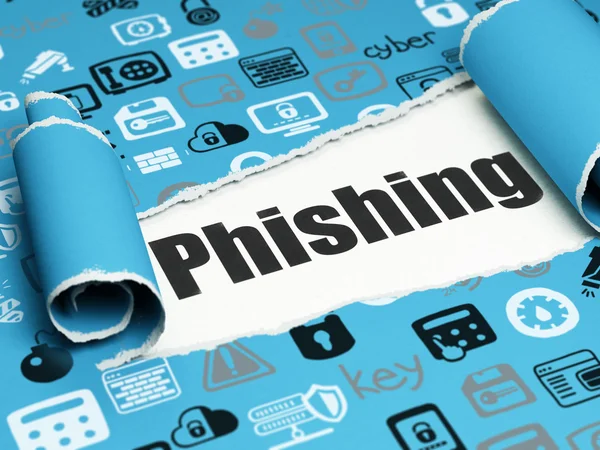 Concepto de privacidad: texto negro Phishing bajo el pedazo de papel roto — Foto de Stock