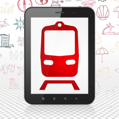 Tatil kavramı: tren ekranda Tablet bilgisayarınızla