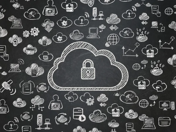 Cloud technology concept: Cloud With Padlock on School Board background — Stock fotografie