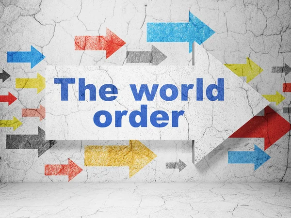 Political concept: arrow with The World Order on grunge wall background — стокове фото