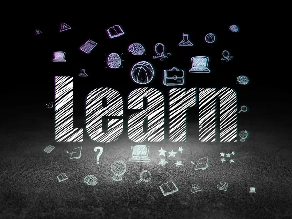 Education concept: Learn in grunge dark room — 图库照片