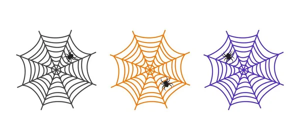 Halloween Vektor Spindel Och Spindel Färgglada Spindel Web Set Ikon — Stock vektor