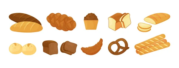 漫画のベクトルパン 白の背景に隔離されたベーカリー菓子製品 食品イラスト — ストックベクタ