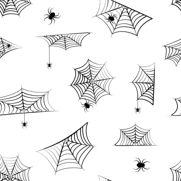 Halloween Vektor Spindelväv Sömlöst Mönster Hängande Spindel Spider Web Bakgrund — Stock vektor
