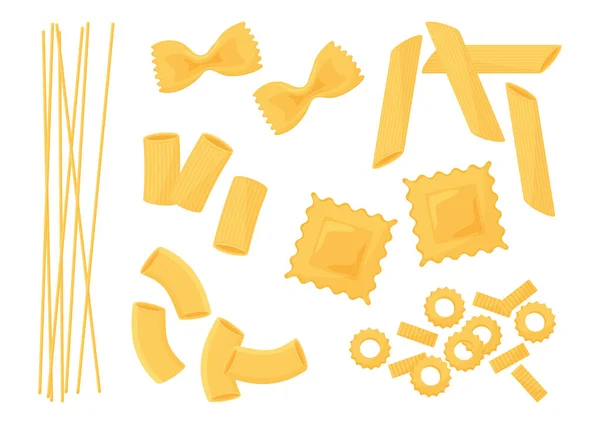 Pasta Vektorsymbole Gesetzt Verschiedene Arten Italienischer Paste Spaghetti Ravioli Penne — Stockvektor