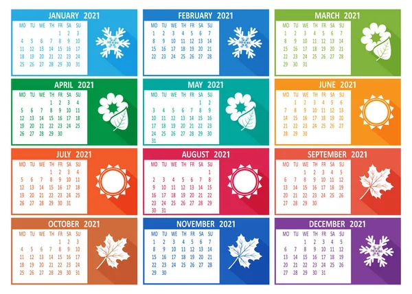 2021 Year Vector Calendar Week Starts Monday Template Abstract Illustration — Stock Vector