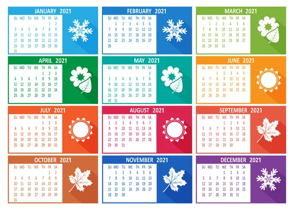 2021 Year Vector Calendar Week Starts Sunday Template Abstract Illustration — Stock Vector