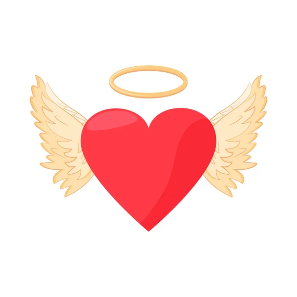 バレンタインベクトルアイコン 心臓と翼の天使は白い背景に隔離された 休日のイラスト — ストックベクタ