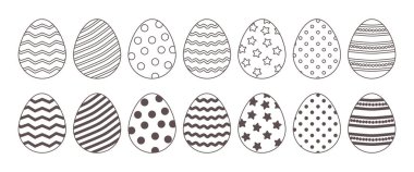 Paskalya çizgisi taşıyıcı yumurta ikonu, siyah ve beyaz dış hat ve düz tasarım. Doodle tatil illüstrasyonu