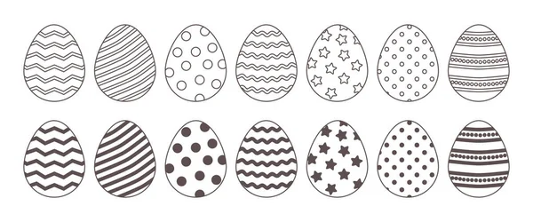 Easter Line Vector Eggs Icon Black White Outline Flat Design — Stock Vector