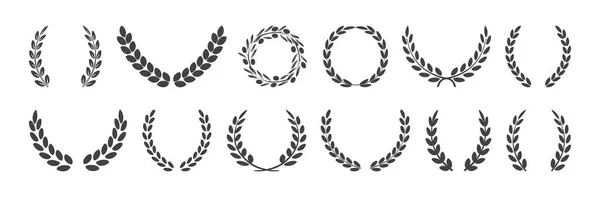 ローレル花輪とオリーブクラウン 賞のシンボル 枝と葉 勝者の紋章 黒の紋章ローマのアイコン 白地に隔離された勝利の紋章 ヴィンテージイラスト — ストックベクタ