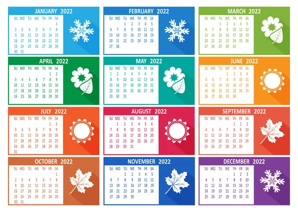 2022 Year Vector Calendar Week Starts Sunday Template Abstract Illustration — Stock Vector