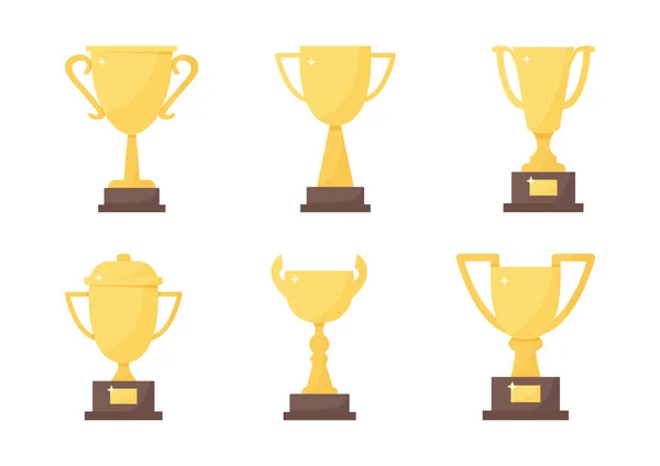 Golden Trophy Cup Set Vector Sport Award Champion Icon Isolated — ストックベクタ