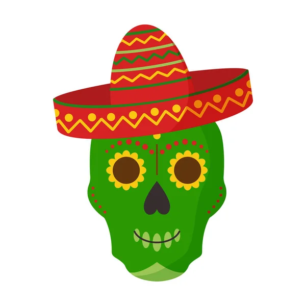 Skull Hat Sombrero Vector Mexican Icon Isolated White Background Cartoon — Vettoriale Stock