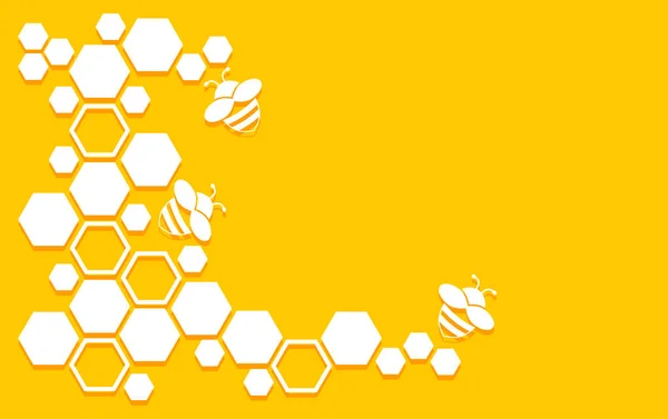 Wabenvektormuster Mit Bienen Und Sechsecken Honig Hintergrund Gelbe Und Weiße — Stockvektor