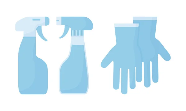 Agentes Limpeza Luvas Detergentes Químicos Garrafas Desinfecção Médica Isoladas Fundo — Vetor de Stock
