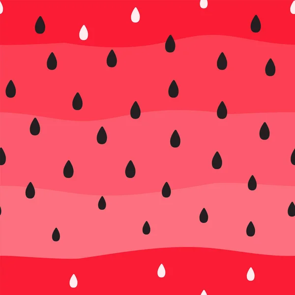 西瓜载体无缝图案 黑色种子为红色背景 夏季水果热带图例 — 图库矢量图片