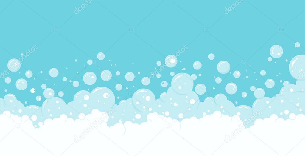 Soap bubbles and foam vector background, transparent suds border. Abstract illustration