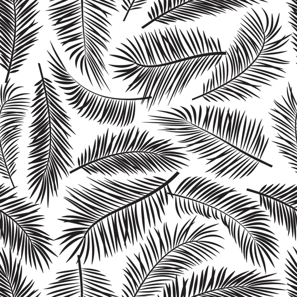 Palm Leaf Seamless Pattern Black White Tropic Tree Repeating Background — Stock Vector