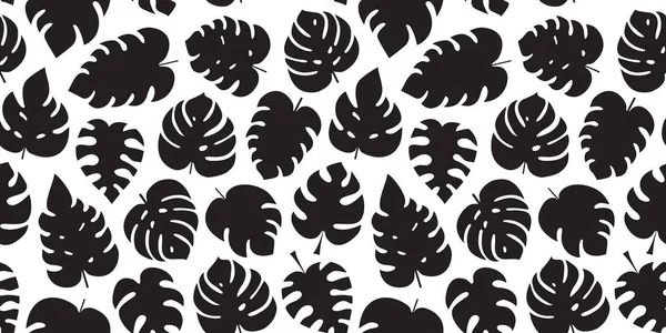 Palm Leaf Seamless Pattern Monstera Print Summer Exotic Black Plant — Stock Vector
