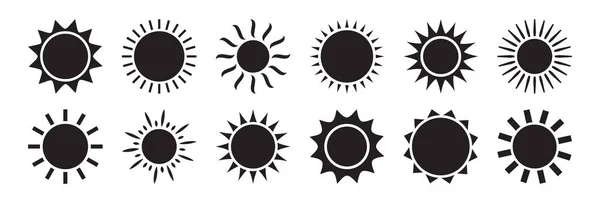 Ikona Vektoru Slunce Černé Siluety Bílém Pozadí Letní Ilustrace — Stockový vektor