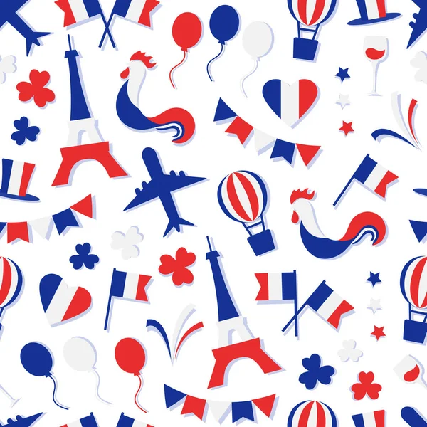 French Vector Seamless Pattern National Independence Day France Nation Country — Stock Vector