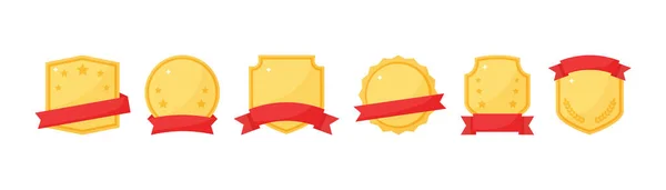 Ícone Vetor Escudo Com Fita Vermelha Banner Prémio Escudo Dourado —  Vetores de Stock