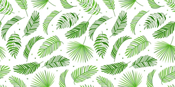 Palm Leaves Seamless Pattern Green Tropic Tree Repeating Background Nature — Stock Vector