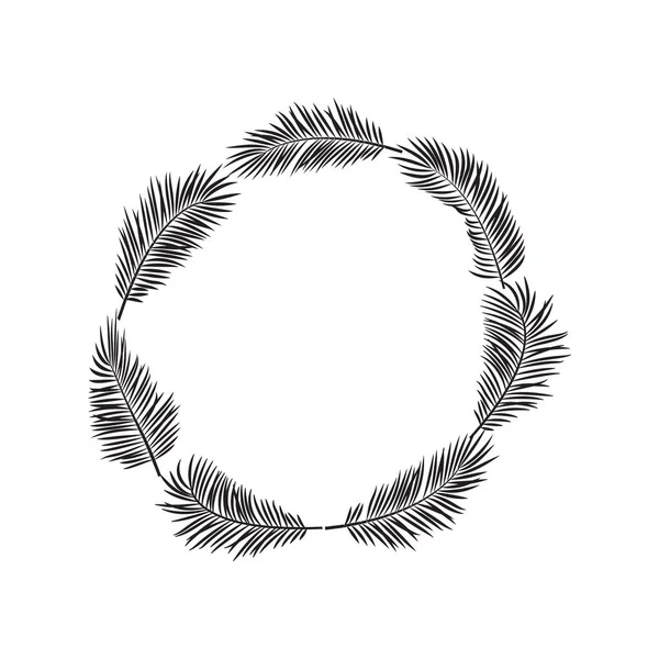 Palm Leaves Vector Border Wreath Exotic Branch Plant Frame Isolated — Stock Vector