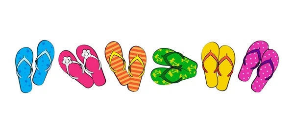 Flip Flop Vector Icon Colorful Summer Slippers Sandal Beach Set — ストックベクタ