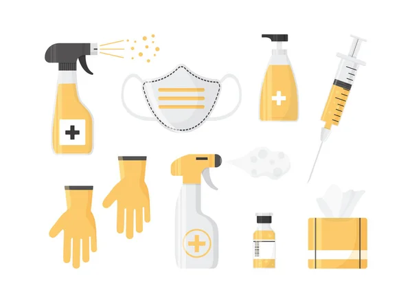 Désinfection Vaccination Équipement Protection Individuelle Epi Hygiène Des Mains Seringue — Image vectorielle