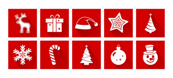 Weihnachts Cartoon Vektor Symbole Neujahr Urlaub Decotarion Set Rot Und — Stockvektor