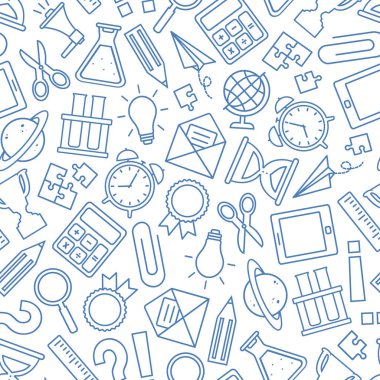 Okulun pürüzsüz deseni, mavi vektör karalama kağıtları. Eğitim doku sağlar. El çizimi illüstrasyon