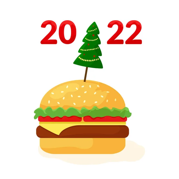 Hambúrguer Queijo Natal 2022 Fast Food Banner Férias Ano Novo —  Vetores de Stock
