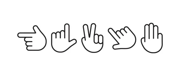 ジェスチャーラインベクトルセット 黒い指とヤシの手の輪郭アイコンは 白い背景に隔離された 表情図 — ストックベクタ
