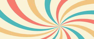 Girdap gibi arka plan, retro yıldız patlaması bg. Spiral şeker desenli. Karnaval radyal renk baskısı, soyut funky çizgili pankart. Disko çizgili vatoz posteri, dalgalı büküm çizgisi duvar kağıdı. Vektör illüstrasyonu