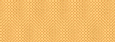 Gofret deseni, waffle arkaplanı, kremalı bisküvi dikişsiz desen. Buz külahı, tatlı kek bg. Pastane tatlı afişi. Çizgi filmlerdeki çıtır çıtır duvarlar. Soyut kabuk yapısı. Lezzetli sınır. Vektör illüstrasyonu