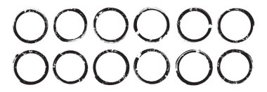 Boya fırçası, yuvarlak leke, mürekkep çemberi. Suluboya çerçeve, kahve yüzüğü, şarap damgası. Grunge Daire Şekil Bardağı, Çin damgası. Tebeşir dokusu kenarı beyaz bg Vektör illüstrasyonunda izole edildi