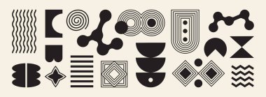 Soyut gaddar şekil, geometri vahşi tasarım unsuru ikonu. Minimum teknoloji ürünü, retro bauhaus seti, siyah organik bulut posteri. Arka planda şehir kıvırcık sembolü. Modern vektör illüstrasyonu