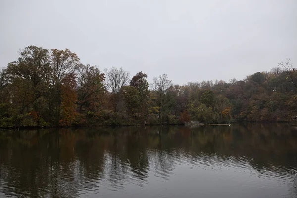 Seeblick Mit Herbstbäumen Lake Roland Park Baltimore Maryland Usa — Stockfoto