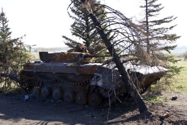 Infantry fighting vehicle Ukrainian army burnt and stuck among t clipart