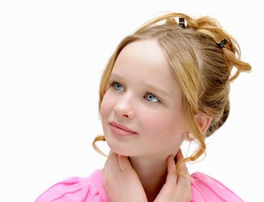 Mutlu, güzel kız, sarışın ve mavi gözlü