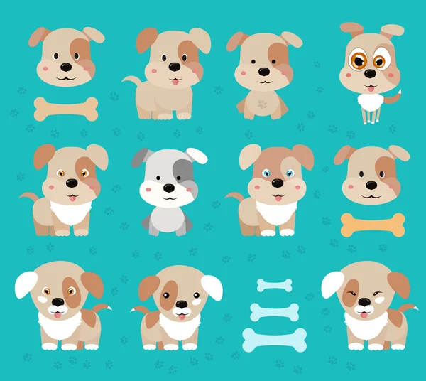 Perro feliz cartoon.Dogs vector conjunto de iconos e ilustraciones — Archivo Imágenes Vectoriales