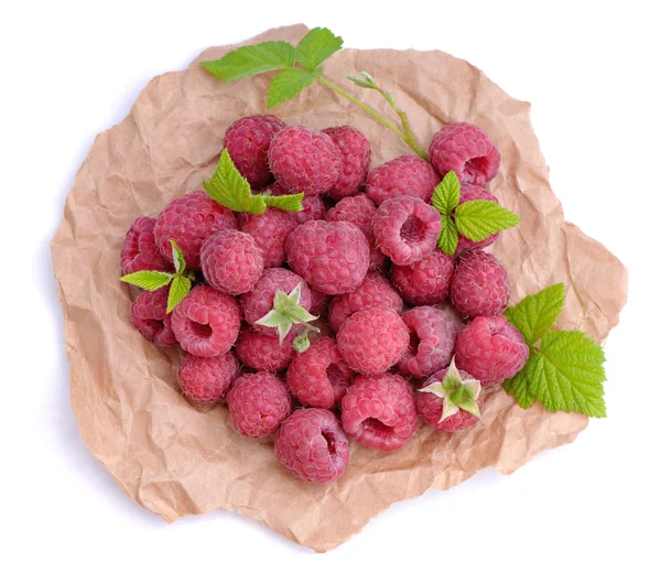 Ripe raspberry with green leaves — Stock Photo, Image