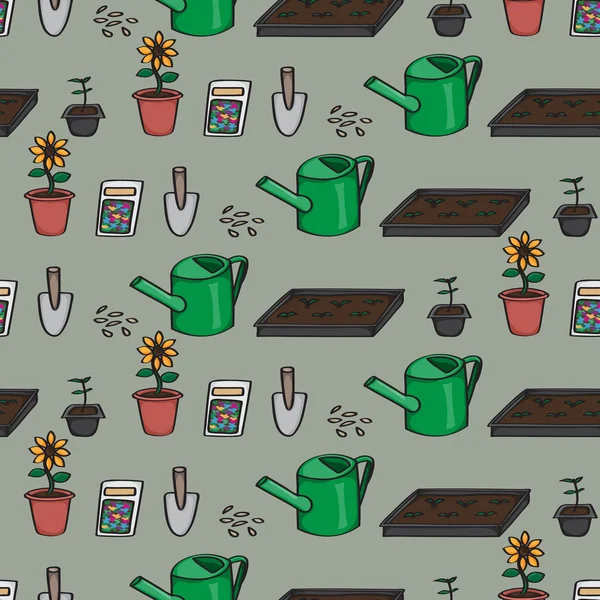 Seamless Cartoon Gardening Background — Stock Vector