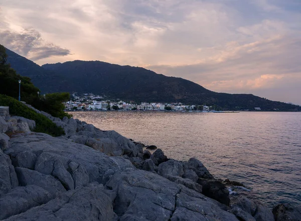 Beautiful Sunset Embankment Resort Town Metana Peloponnese Greece — Foto de Stock