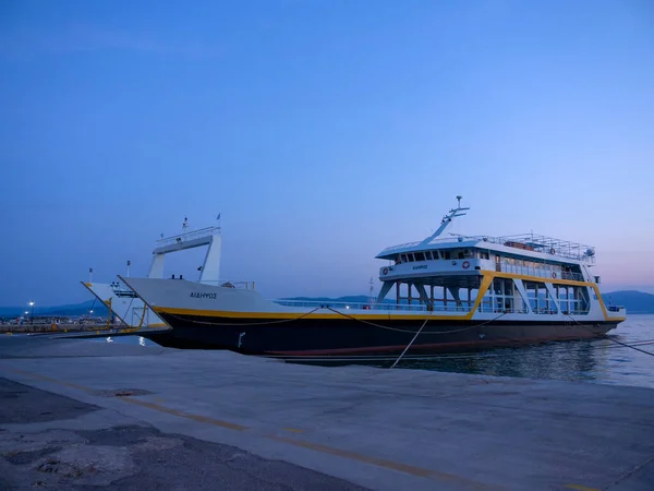 Loutra Edipsou Evia Island Greece July 2021 Port Ferryboat Night — 스톡 사진