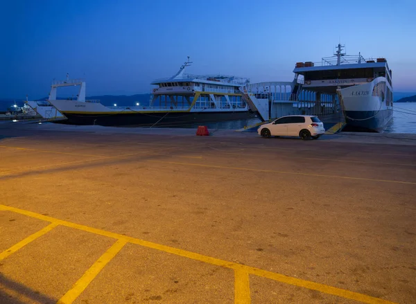 Loutra Edipsou Evia Island Greece July 2021 Port Ferryboat Night — Stock Photo, Image