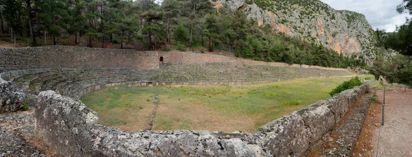 Panorámás Kilátás Delphic Antik Stadion Delphi Görögország — Stock Fotó